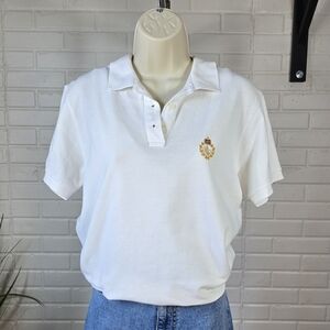 Lauren By Ralph Lauren White Short Sleeve Polo with Gold Crest Large